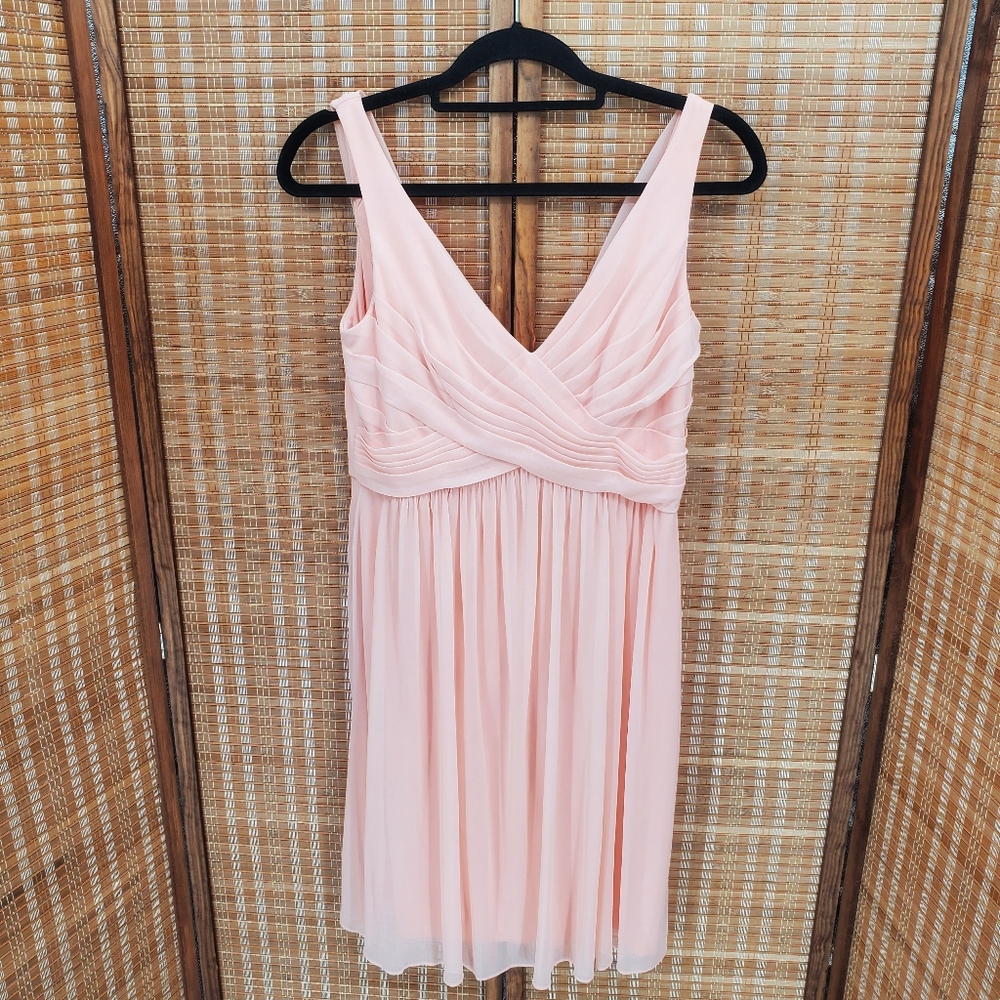♧ Davids Bridal Peach Bellini Chiffon Dress with Cowl Back Size 8